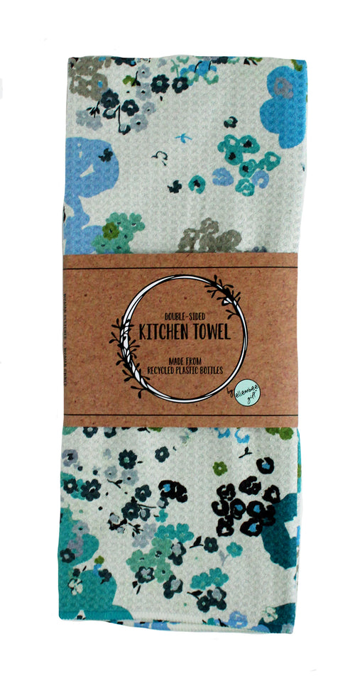 Blue green ditsy flowers | two sided microfiber tea towels